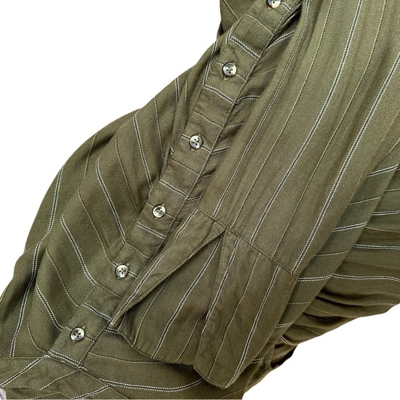 Free People Olive Green Button Sleeve Top Open Back Size XS - Picture 4 of 6